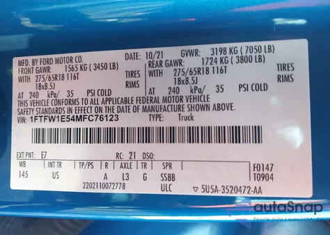 2021 Ford F-150 Xlt from USA, damaged, VIN 1FTFW1E54MFC76123